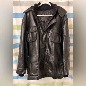 E.A. Emporio Collection Black Hunter Genuine Leather Jacket w Hood Size: XL (N96